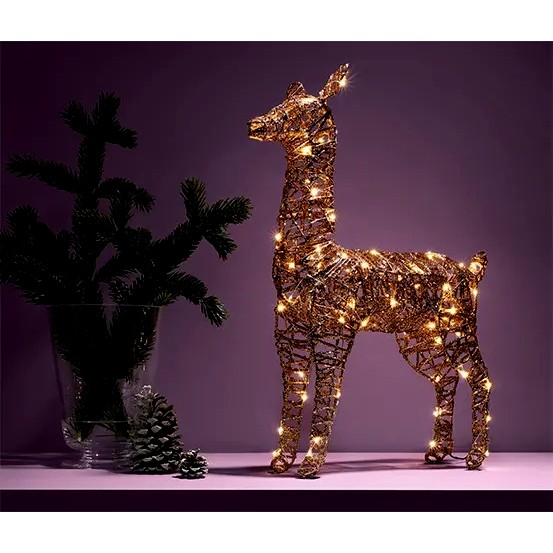 Ciervo Metálico Navidad Con LED Dorado Tchibo